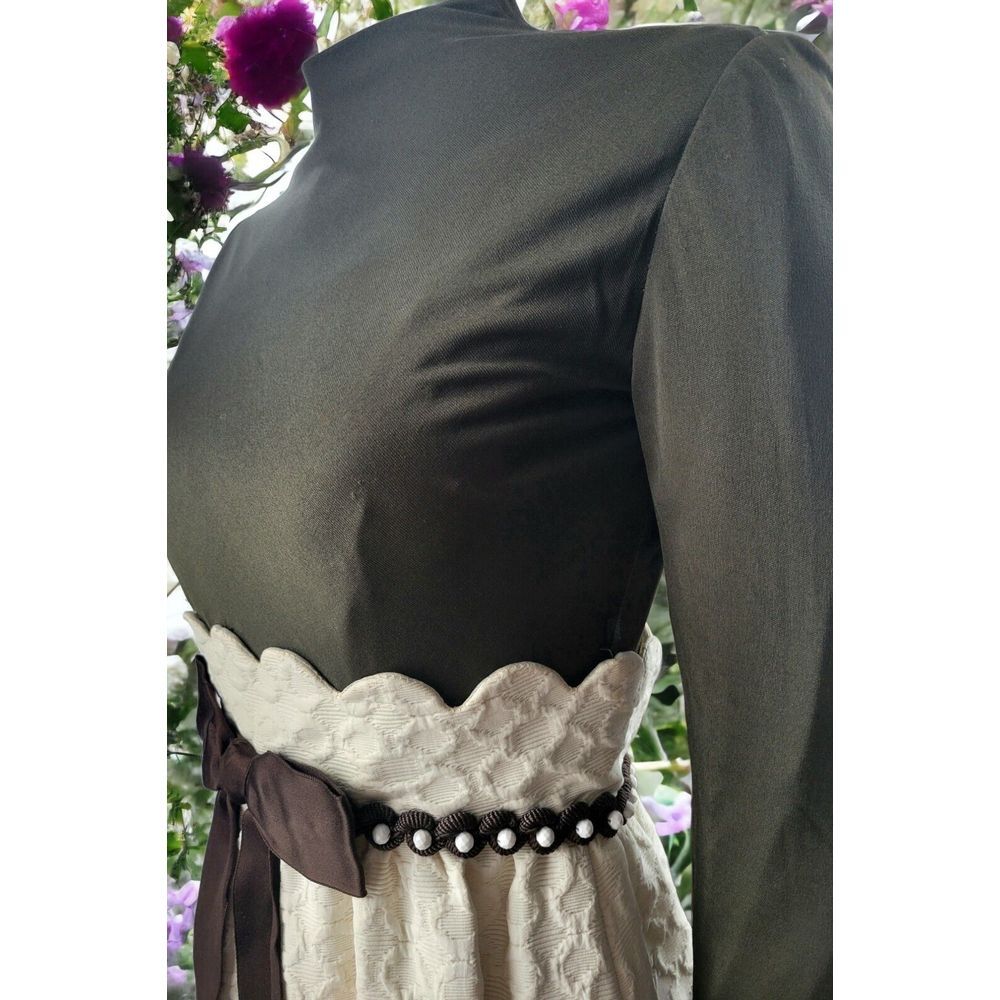 Vintage Kiki Hart 60's Maxi Dress Textured With Braid Trim And Brown Top With... - Picture 12 of 16